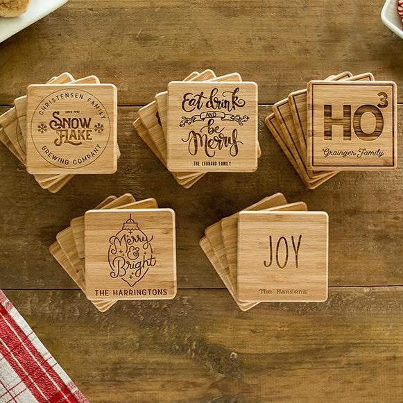 Personalized Memorial Script Bamboo Wood Coasters Sympathy Gift (Set of 4)