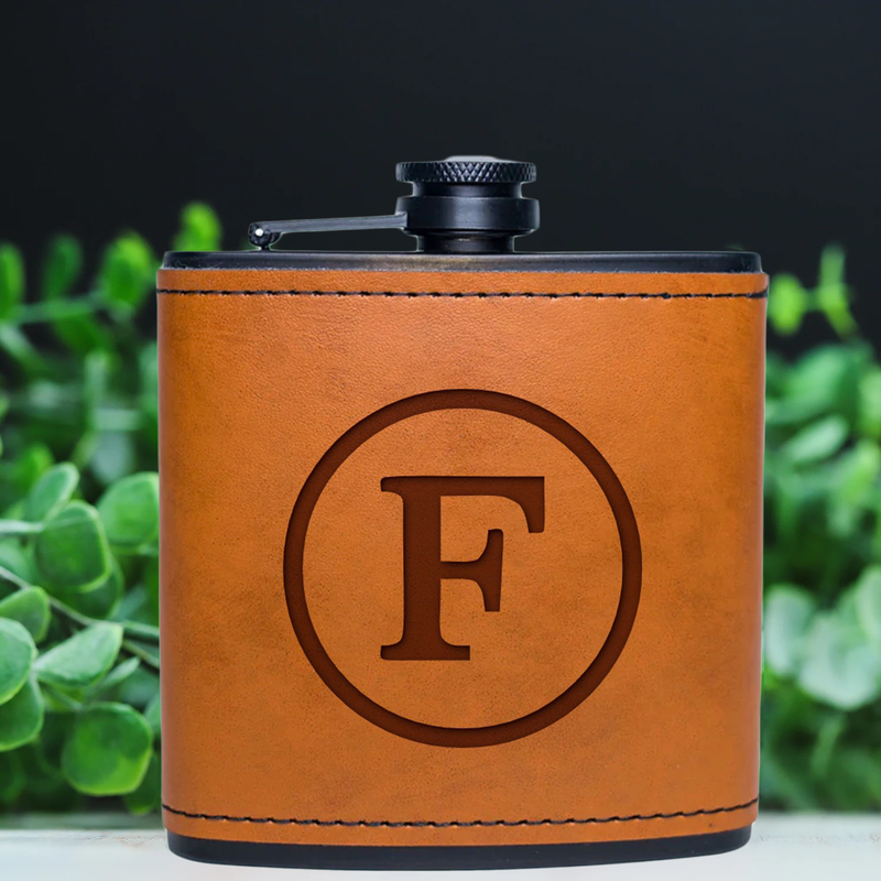 Personalized Leather Wrapped Black Flasks -  - Completeful