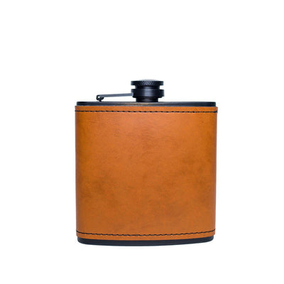 Personalized Leather Wrapped Black Flasks - Rawhide - Completeful