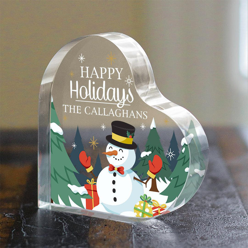 Personalized Snowman Winter Scene Acrylic Heart Keepsake -  - Gifts For You Now