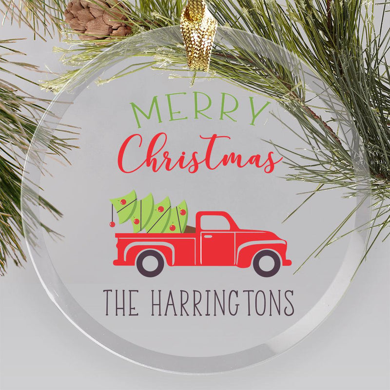 Personalized Red Truck Christmas Jade Glass Ornament -  - Gifts For You Now