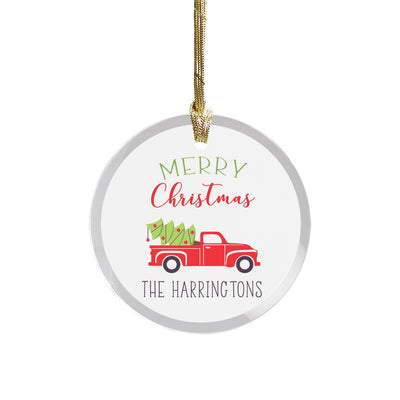 Personalized Red Truck Christmas Jade Glass Ornament -  - Gifts For You Now