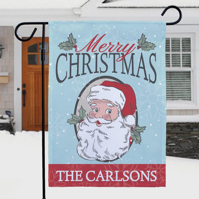 Personalized Merry Christmas Santa with Holly Garden Flag - Print One Side - Gifts For You Now