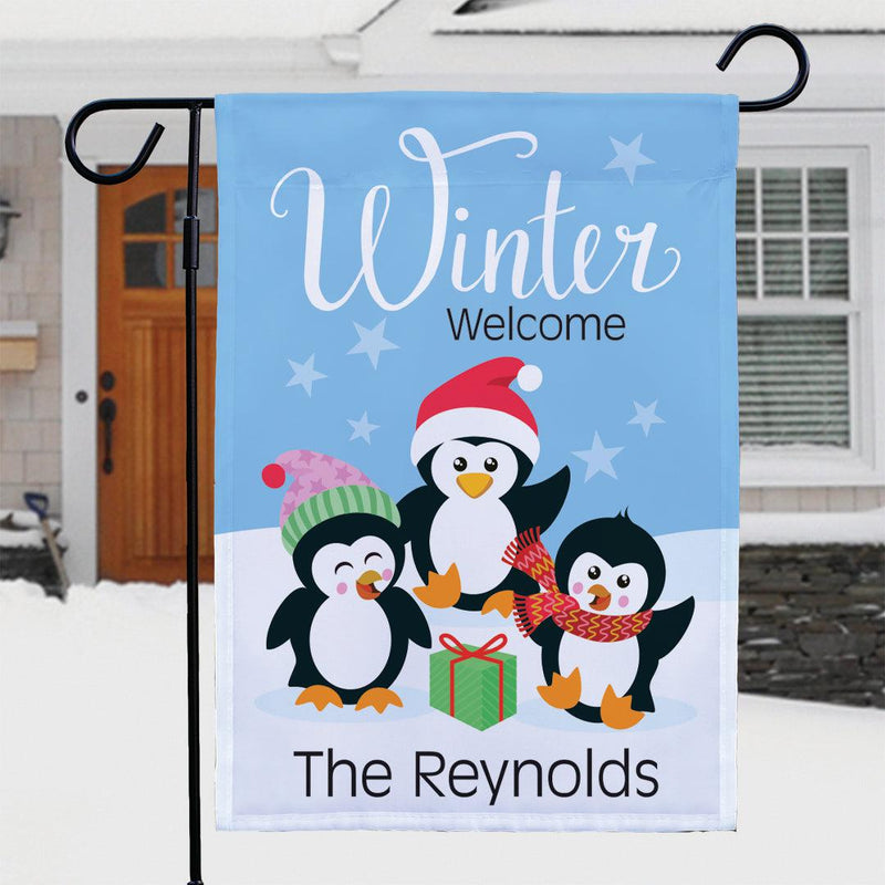 Personalized Winter Welcome Penguins Garden Flag -  - Gifts For You Now