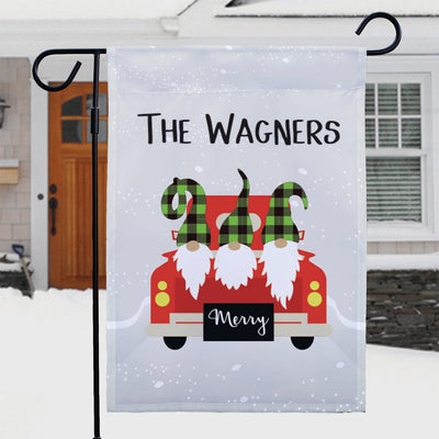 Personalized Christmas Truck Plaid Gnomes Garden Flag - Print One Side - Gifts For You Now