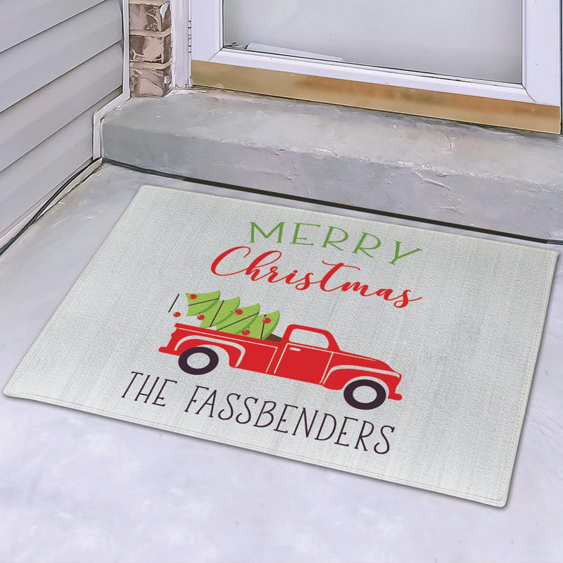 Personalized Red Truck Christmas Doormat -  - Gifts For You Now