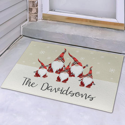 Personalized Plaid Gnome Family Doormat -  - Gifts For You Now