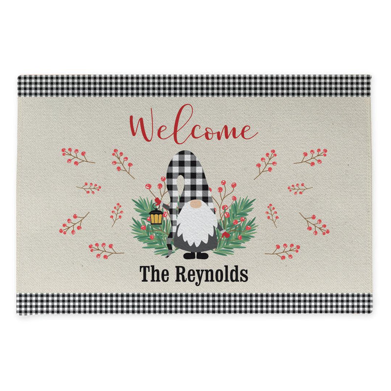 Personalized Welcome Gingham Gnome Doormat -  - Gifts For You Now