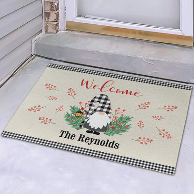 Personalized Welcome Gingham Gnome Doormat -  - Gifts For You Now