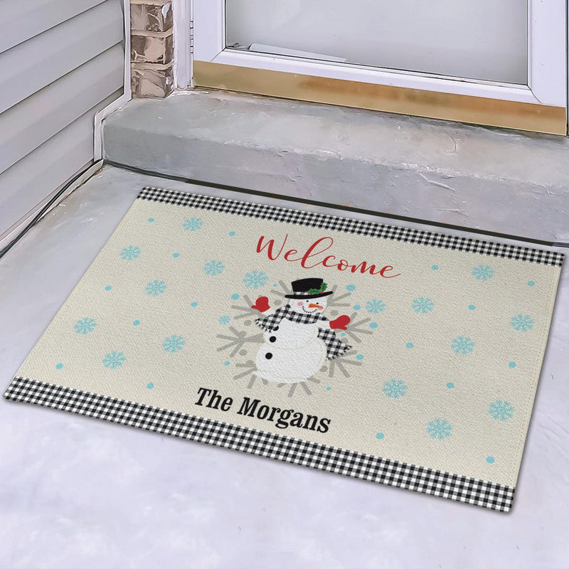 Personalized Welcome Gingham Snowman Doormat -  - Gifts For You Now