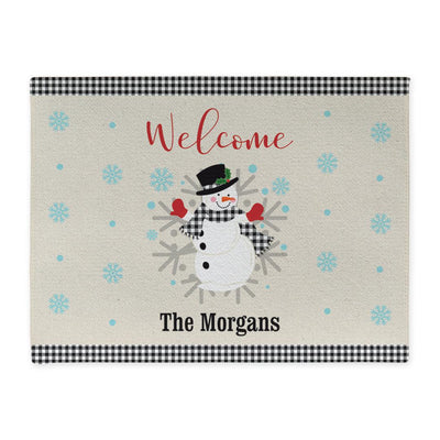 Personalized Welcome Gingham Snowman Doormat -  - Gifts For You Now