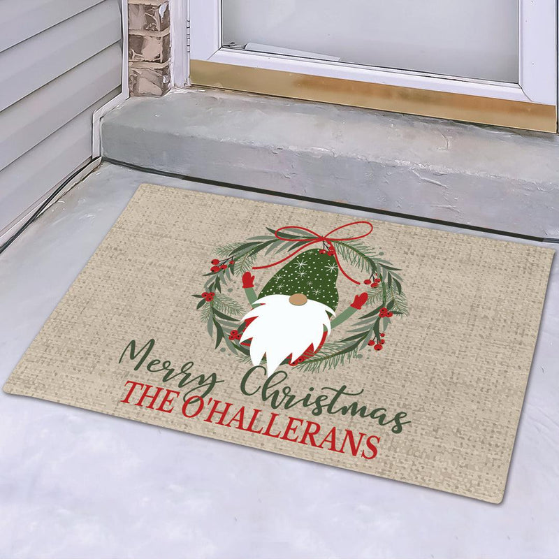 Personalized Merry Christmas with Burlap Gnome Doormat - 18x24 - Gifts For You Now