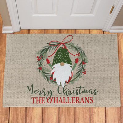 Personalized Merry Christmas with Burlap Gnome Doormat - 24x36 - Gifts For You Now