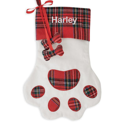 Personalized White Plaid Paw Stocking -  - Gifts For You Now