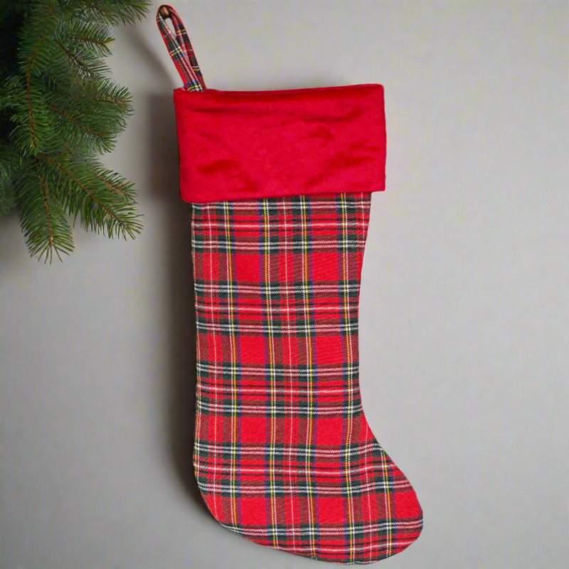 Personalized Red And Green Plaid Stockings - Printed