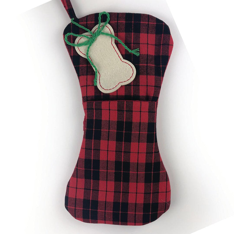 Plaid Bone 17" Pet Stocking Red -  - Gifts For You Now