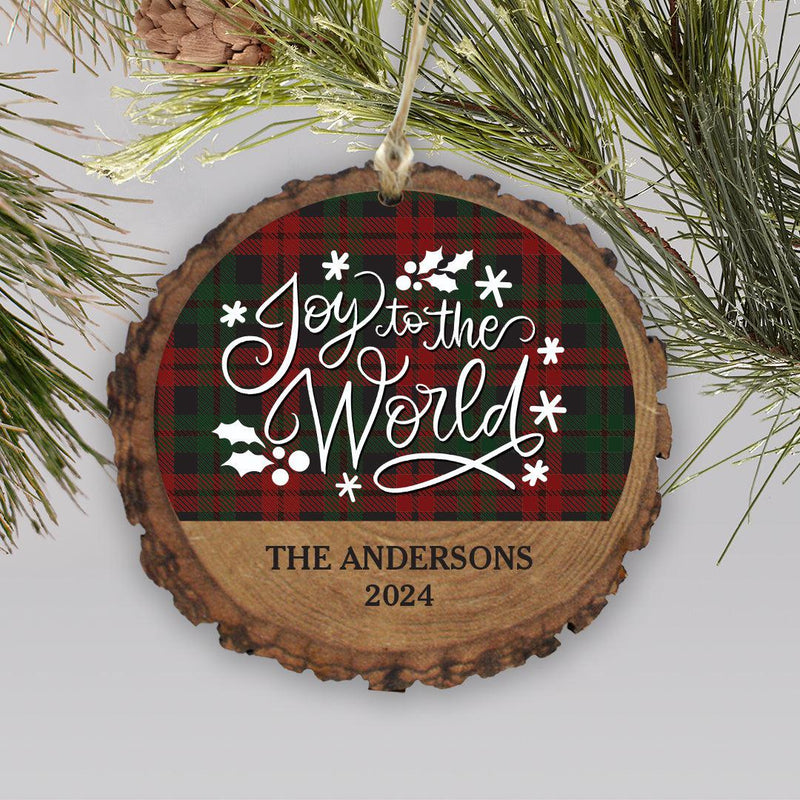 Personalized Joy to the World Plaid Wood Ornament -  - Gifts For You Now