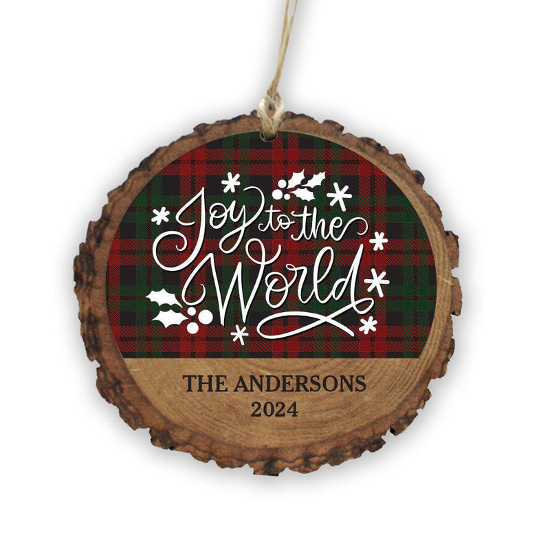 Personalized Joy to the World Plaid Wood Ornament -  - Gifts For You Now