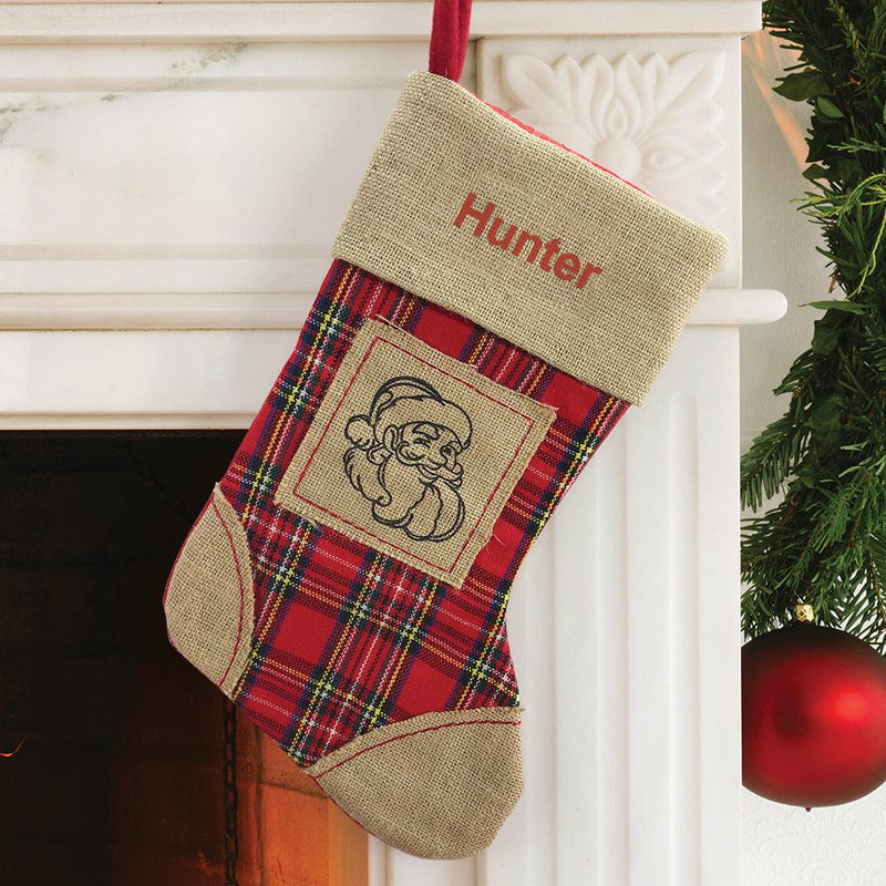 Personalized Red Thread Burlap Santa Stocking -  - Gifts For You Now