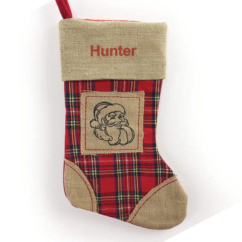 Personalized Red Thread Burlap Santa Stocking -  - Gifts For You Now