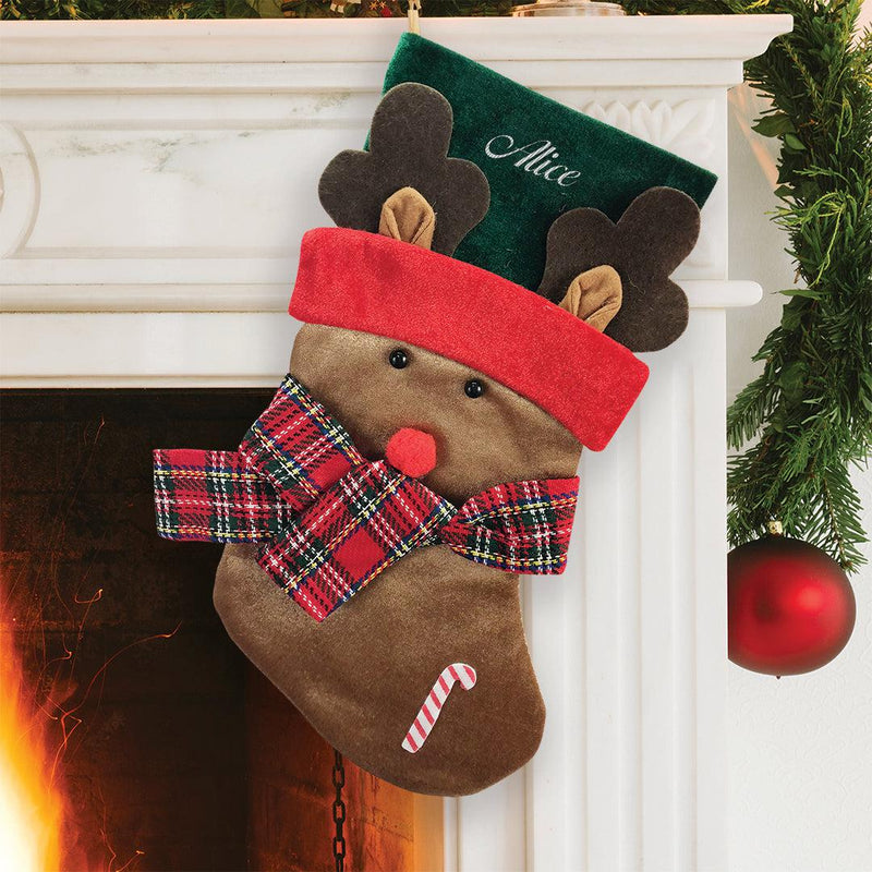 Personalized Plaid Scarf Reindeer Stocking -  - Gifts For You Now