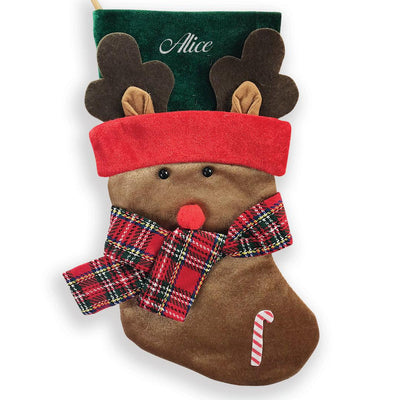 Personalized Plaid Scarf Reindeer Stocking -  - Gifts For You Now