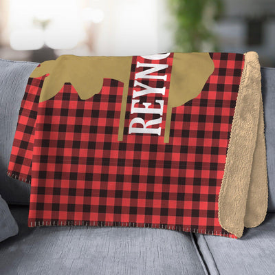 Personalized Plaid Deer Large Sherpa Throw -  - Gifts For You Now