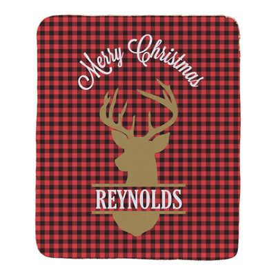 Personalized Plaid Deer Large Sherpa Throw -  - Gifts For You Now