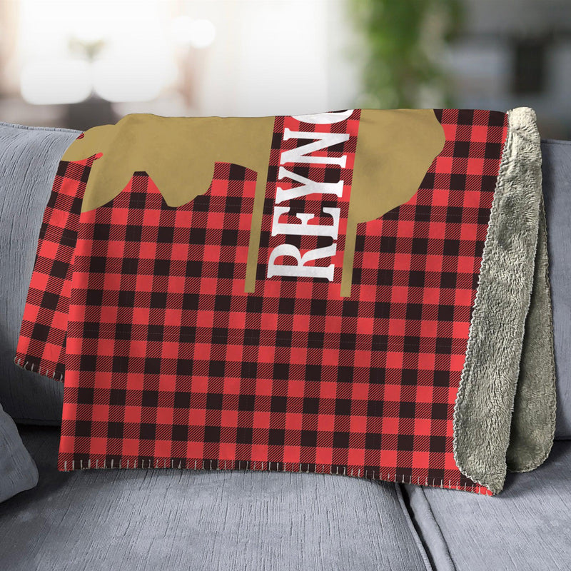 Personalized Plaid Deer Large Sherpa Throw -  - Gifts For You Now