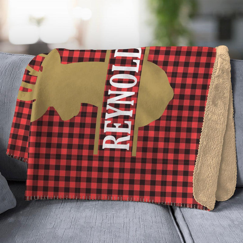 Personalized Plaid Deer Sherpa Lined Throw -  - Gifts For You Now