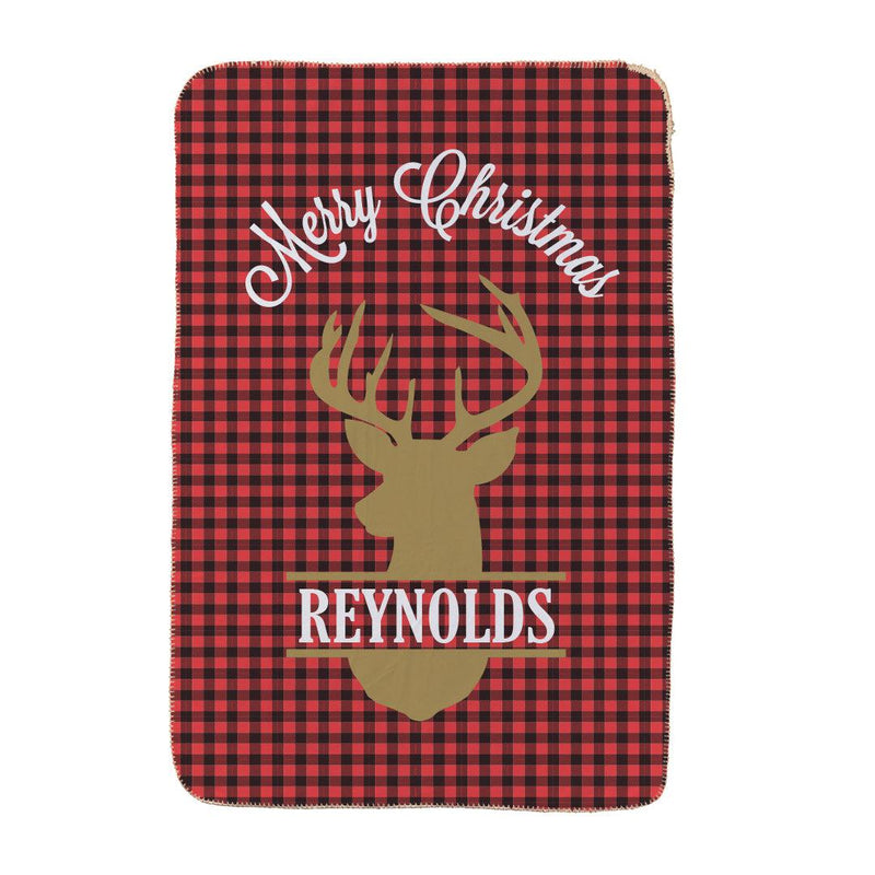 Personalized Plaid Deer Sherpa Lined Throw -  - Gifts For You Now