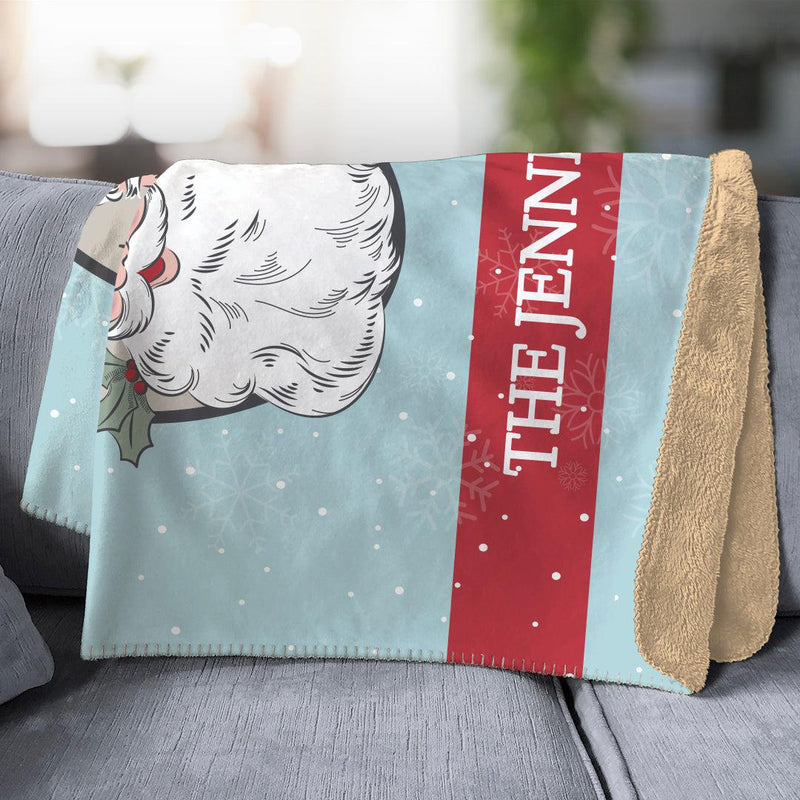 Personalized Merry Christmas Santa with Holly Sherpa Throw -  - Gifts For You Now