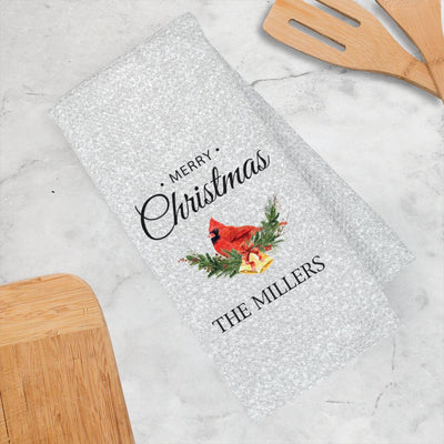 Personalized Merry Christmas Cardinal Waffle Weave Towel -  - Gifts For You Now