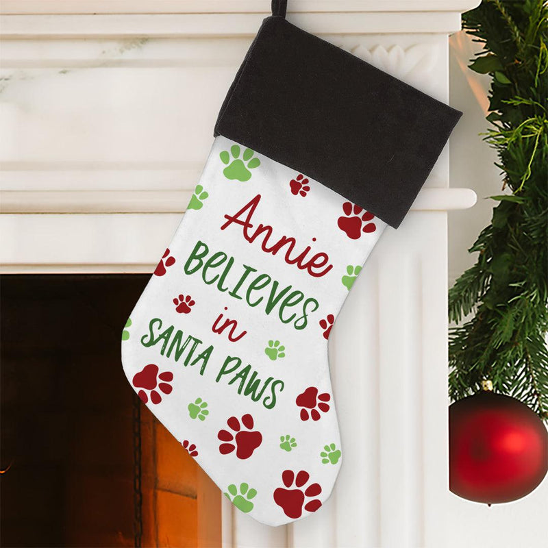 Personalized Believes in Santa Paws Stocking - Grey Cuff - Gifts For You Now