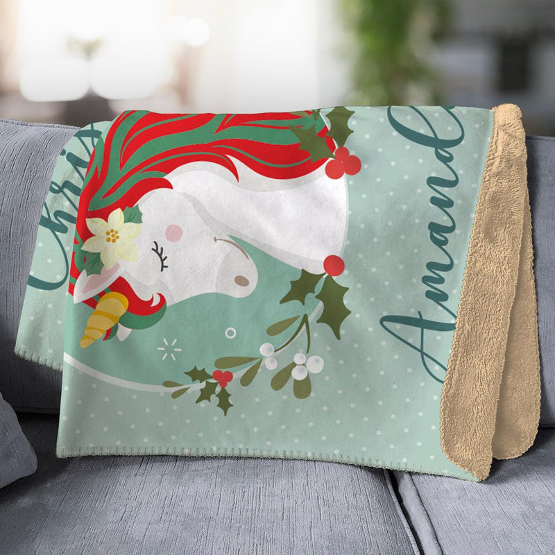 Personalized Merry Christmas Unicorn Throw Blanket -  - Gifts For You Now