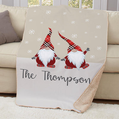 Personalized Plaid Gnome Family Sherpa Blanket -  - Gifts For You Now