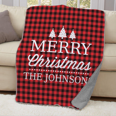 Personalized Merry Christmas Sherpa Throw - Grey - Gifts For You Now