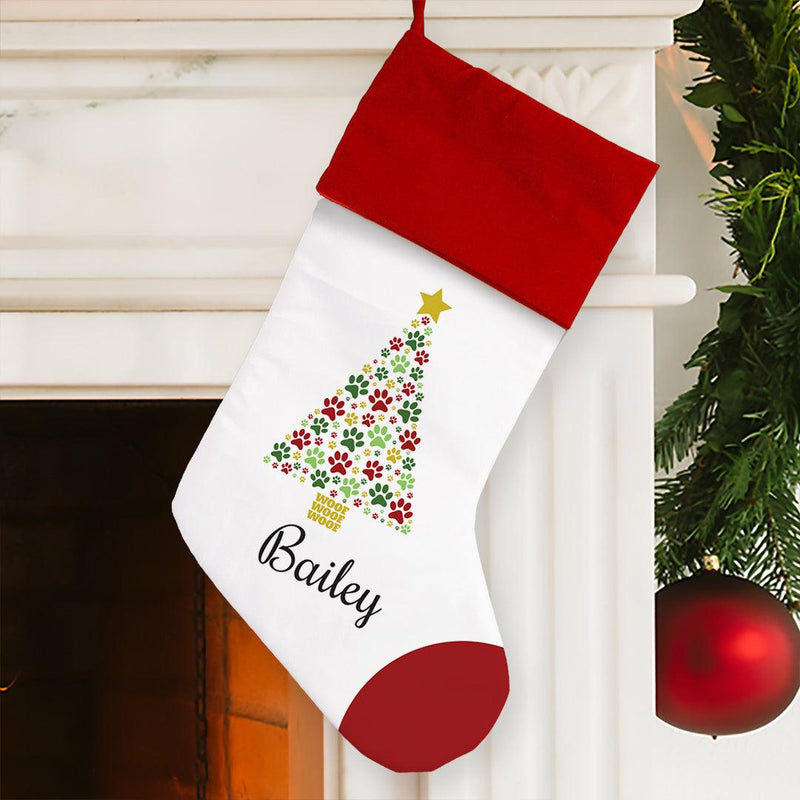 Personalized Paws Christmas Tree Stocking with Red Cuff -  - Gifts For You Now