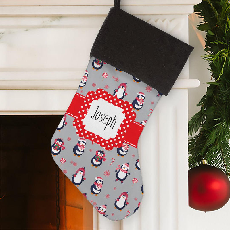 Personalized Penguins Christmas Stocking - Grey Cuff - Gifts For You Now