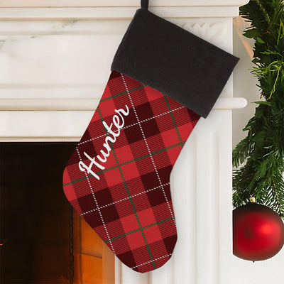 Personalized Plaid Stocking - Grey - Gifts For You Now