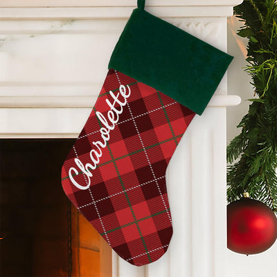 Personalized Plaid Stocking - Green - Gifts For You Now