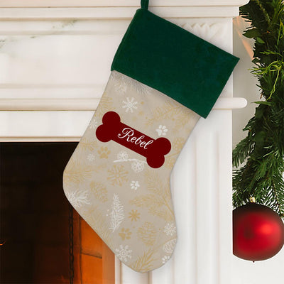 Personalized Paw and Pinecone Christmas Stocking - Green Cuff - Gifts For You Now