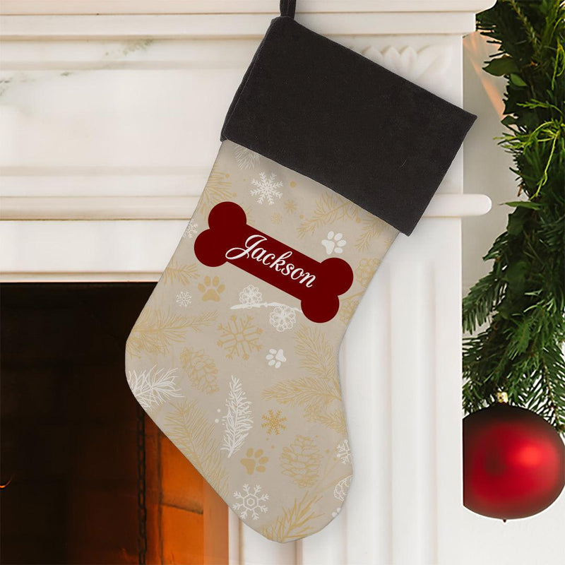 Personalized Paw and Pinecone Christmas Stocking - Grey Cuff - Gifts For You Now