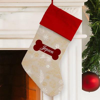 Personalized Paw and Pinecone Christmas Stocking - Red Cuff - Gifts For You Now