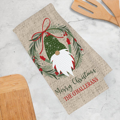 Personalized Merry Christmas with Burlap Gnome Waffle Weave Towel -  - Gifts For You Now