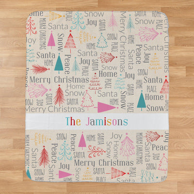 Personalized Bright Christmas Sherpa Lined Throw Blanket -  - Gifts For You Now