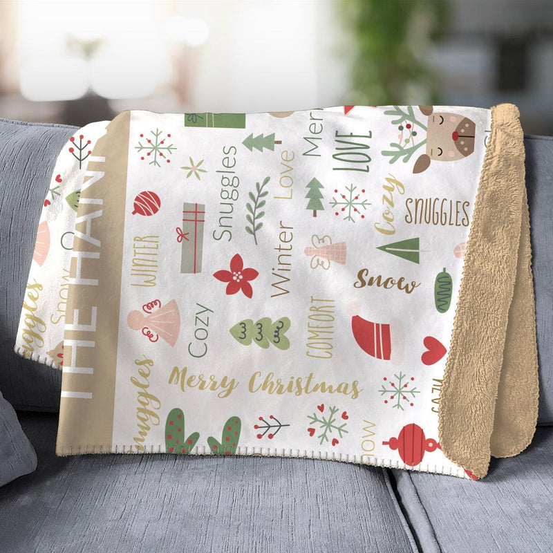 Personalized Soft Christmas Word Art Sherpa Lined Throw Blanket -  - Gifts For You Now