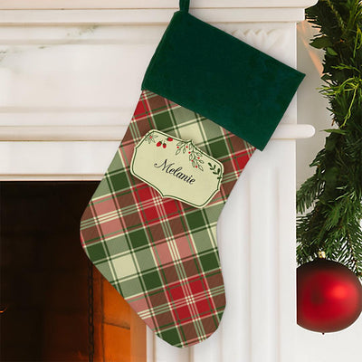 Personalized Christmas Plaid Stocking - Green - Gifts For You Now