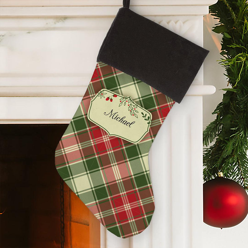 Personalized Christmas Plaid Stocking - Grey - Gifts For You Now