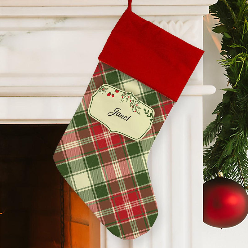 Personalized Christmas Plaid Stocking - Red - Gifts For You Now